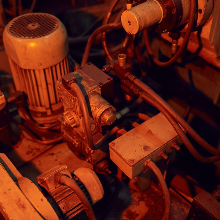 Motor of the lathe Close-up of working motor of the lathe in the factory